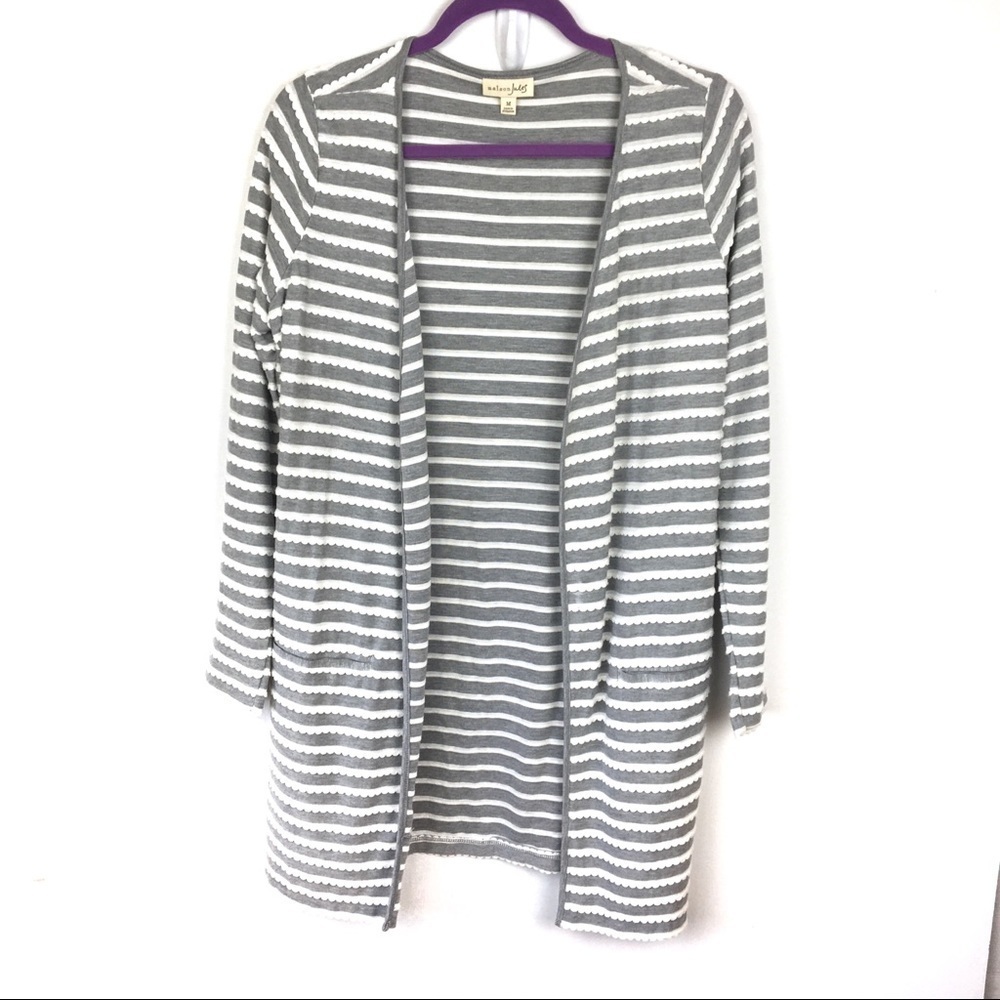 Maison Jules Gray/White Scalloped Duster Cardigan